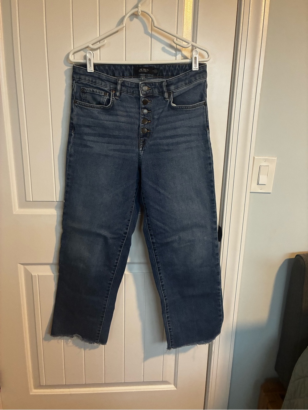 Ralph Lauren Cropped Button-Fly Jeans in Dark Blue